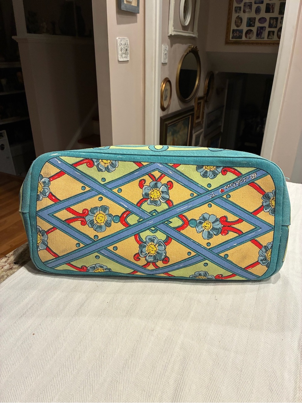 Brighton Canvas Heart Print Tote Bag - Yellow & Turquoise - Picture 5 of 9